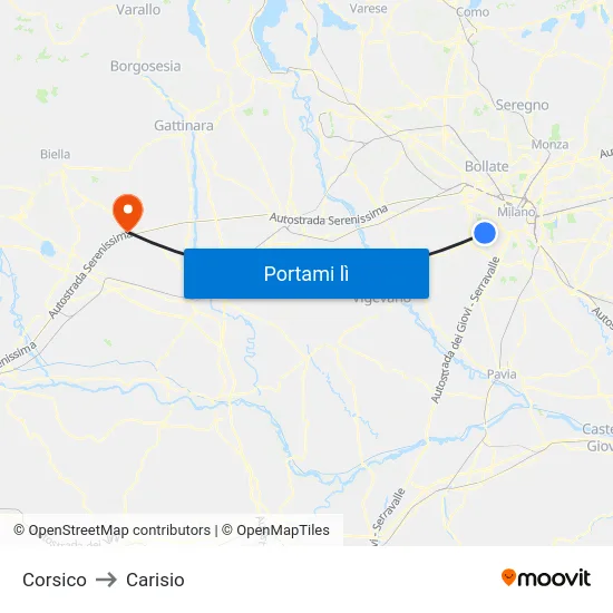 Corsico to Carisio map