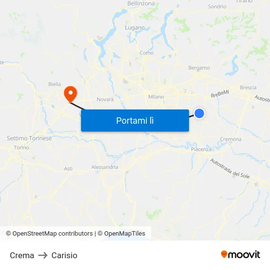 Crema to Carisio map