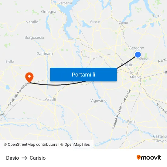Desio to Carisio map