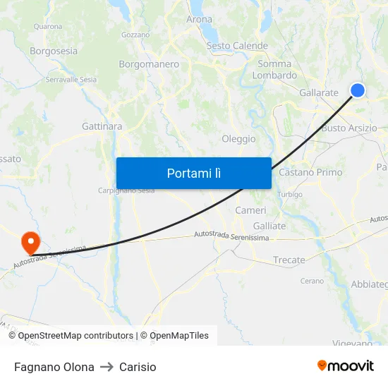 Fagnano Olona to Carisio map