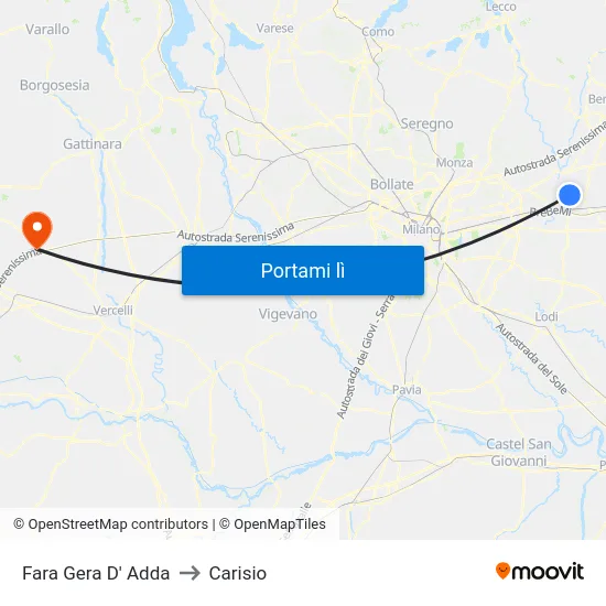 Fara Gera D' Adda to Carisio map