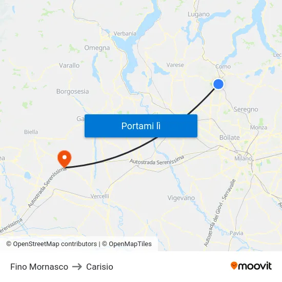 Fino Mornasco to Carisio map