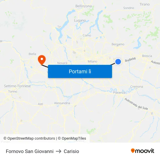 Fornovo San Giovanni to Carisio map