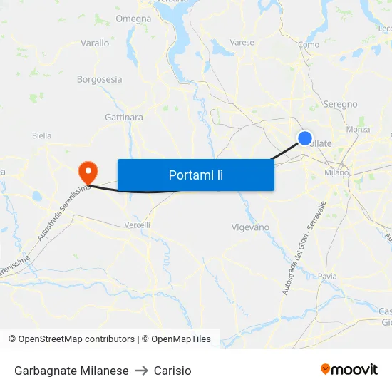 Garbagnate Milanese to Carisio map