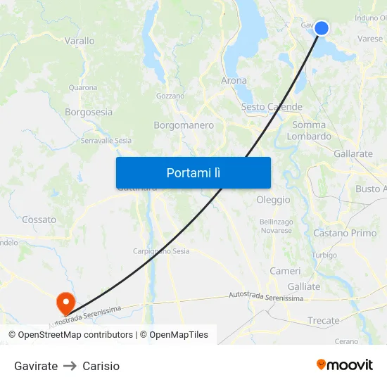 Gavirate to Carisio map