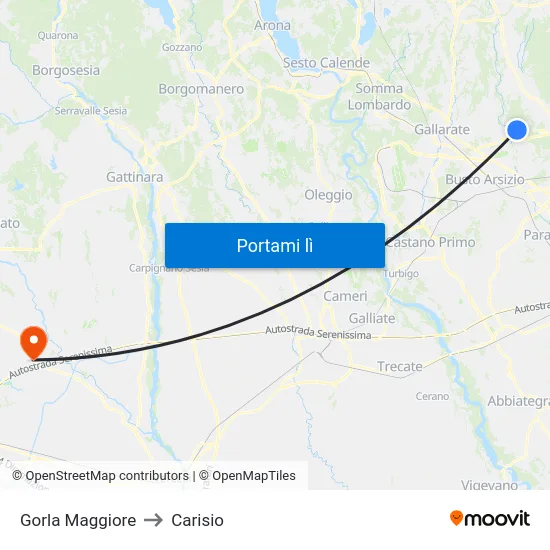 Gorla Maggiore to Carisio map