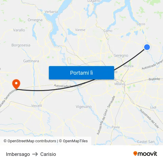 Imbersago to Carisio map