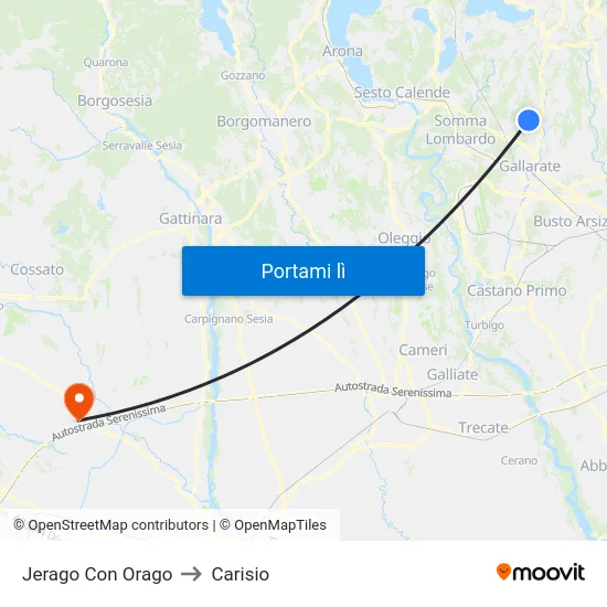 Jerago Con Orago to Carisio map