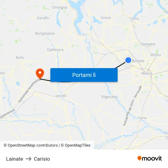 Lainate to Carisio map