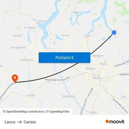 Lecco to Carisio map
