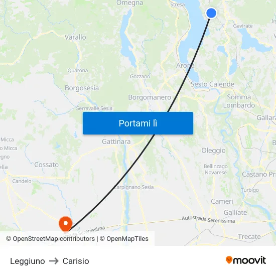 Leggiuno to Carisio map