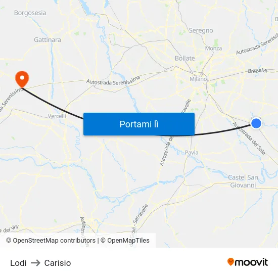 Lodi to Carisio map