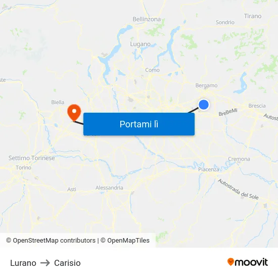 Lurano to Carisio map