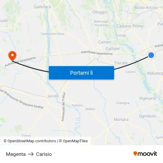 Magenta to Carisio map