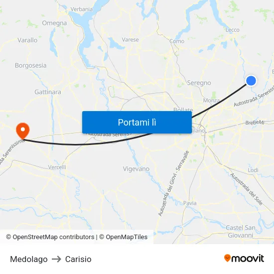 Medolago to Carisio map