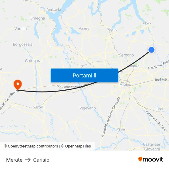 Merate to Carisio map