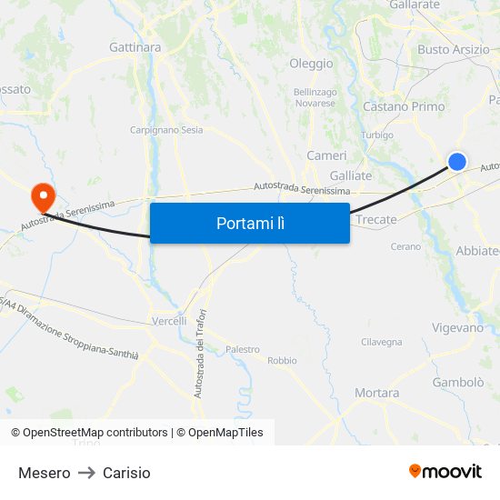 Mesero to Carisio map