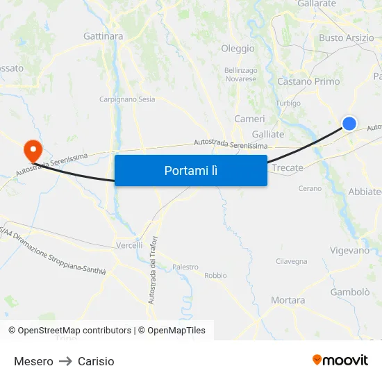 Mesero to Carisio map