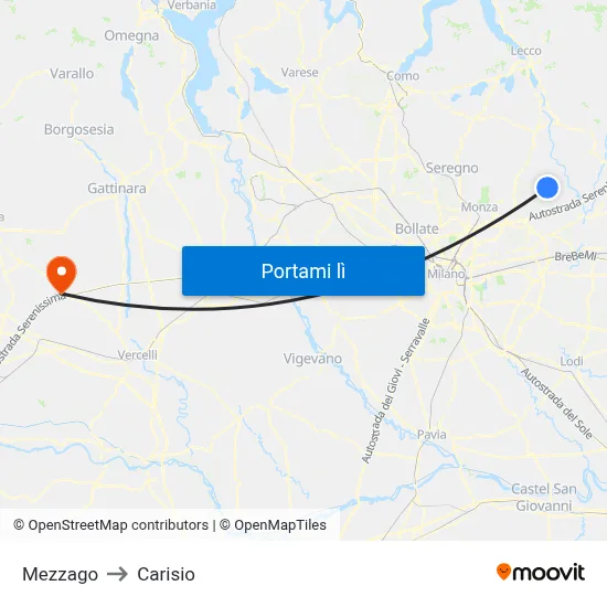 Mezzago to Carisio map