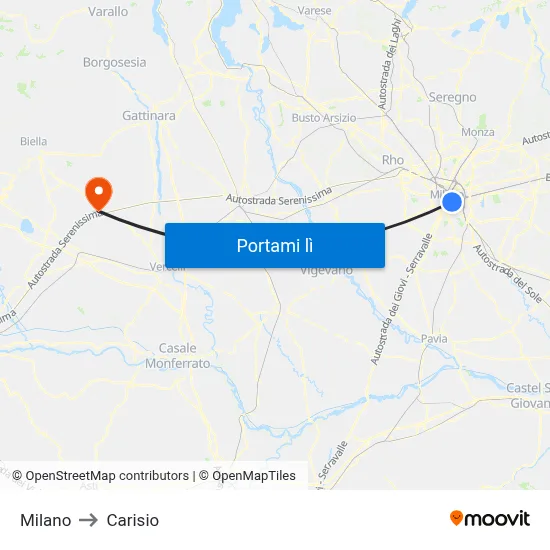 Milano to Carisio map