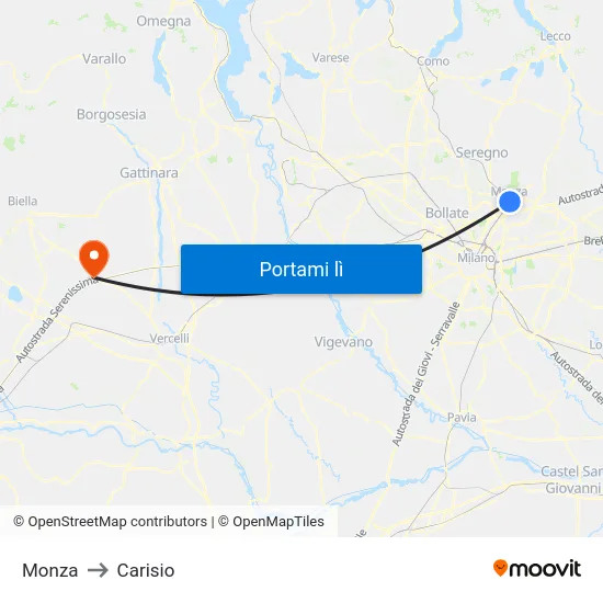 Monza to Carisio map