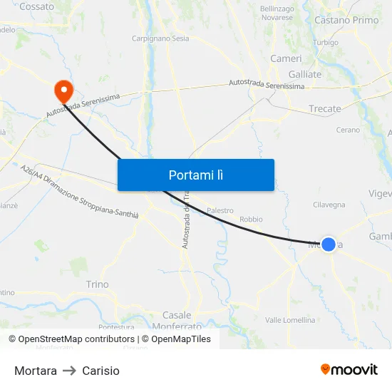 Mortara to Carisio map
