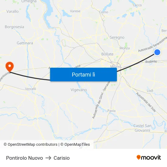 Pontirolo Nuovo to Carisio map
