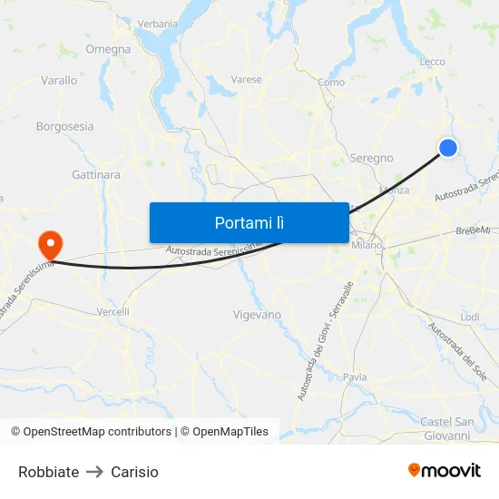 Robbiate to Carisio map