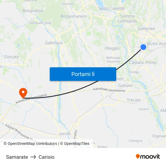 Samarate to Carisio map