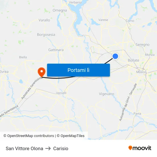 San Vittore Olona to Carisio map