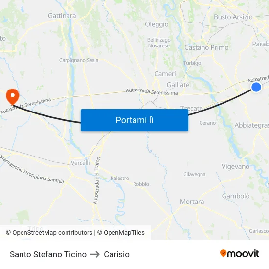 Santo Stefano Ticino to Carisio map