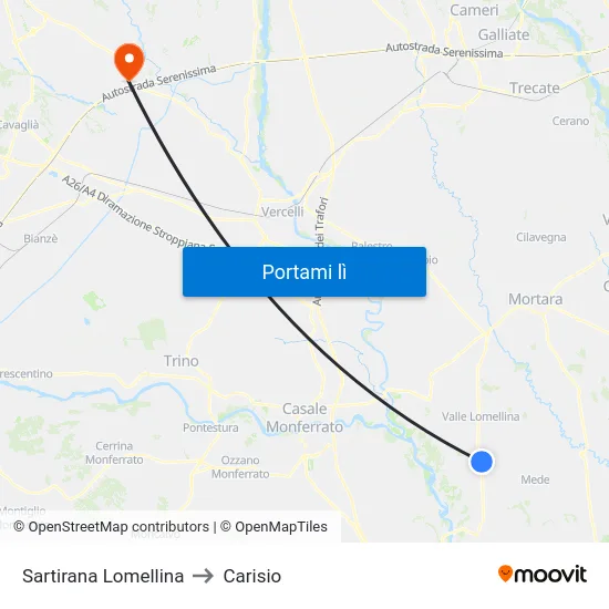 Sartirana Lomellina to Carisio map