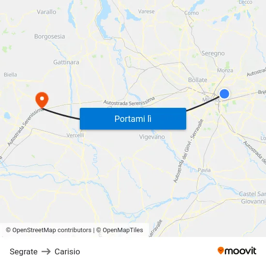 Segrate to Carisio map