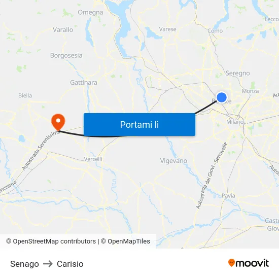 Senago to Carisio map