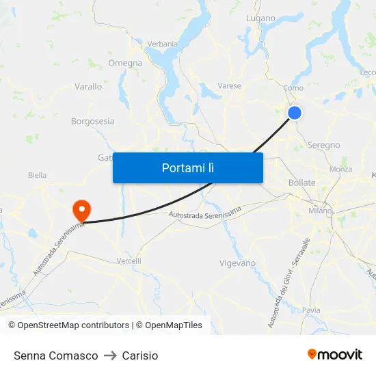 Senna Comasco to Carisio map