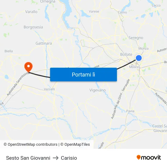 Sesto San Giovanni to Carisio map