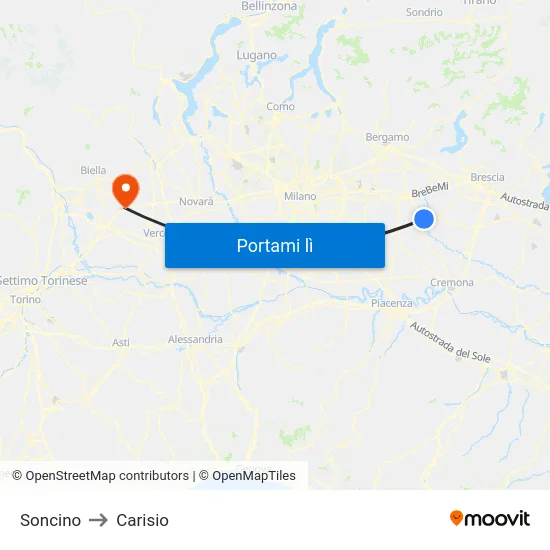 Soncino to Carisio map