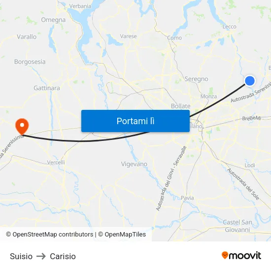 Suisio to Carisio map