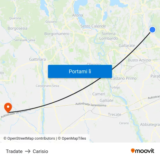 Tradate to Carisio map