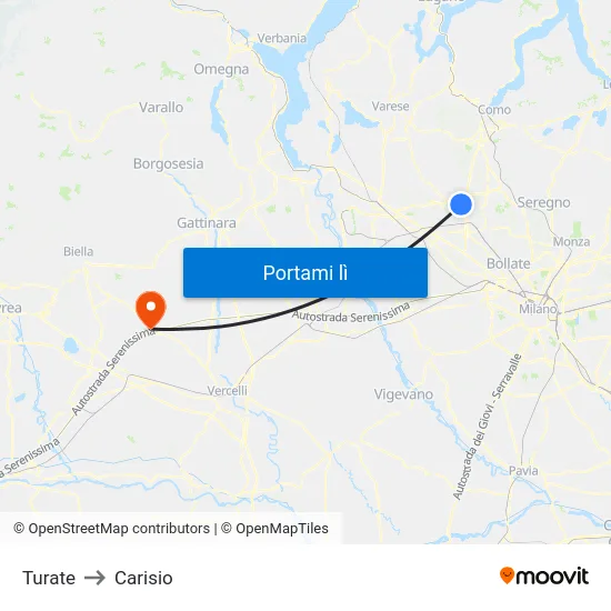 Turate to Carisio map