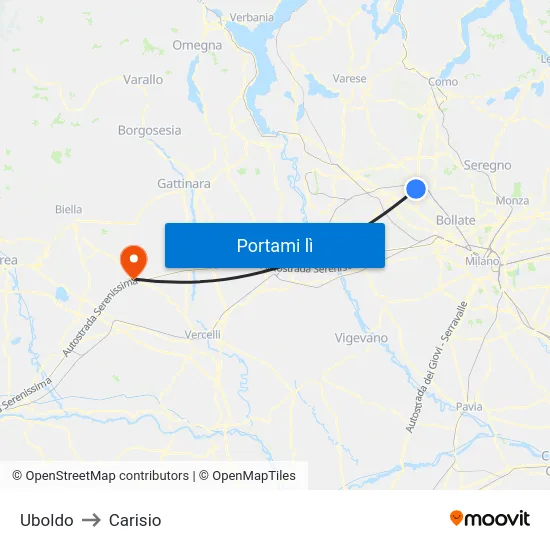 Uboldo to Carisio map