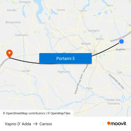 Vaprio D' Adda to Carisio map