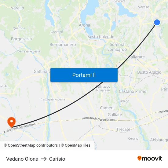 Vedano Olona to Carisio map