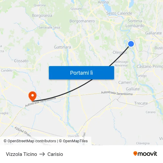 Vizzola Ticino to Carisio map