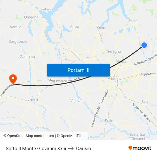 Sotto Il Monte Giovanni Xxiii to Carisio map