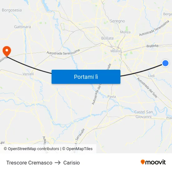 Trescore Cremasco to Carisio map