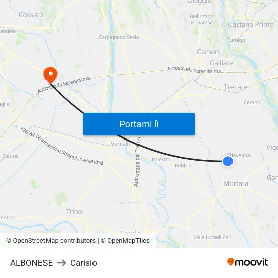 ALBONESE to Carisio map