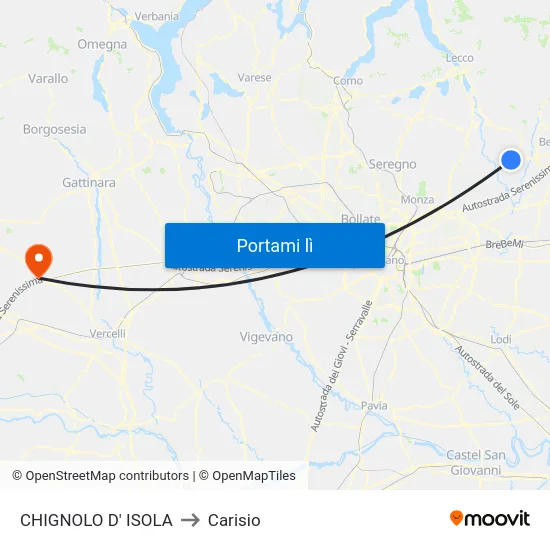 CHIGNOLO D' ISOLA to Carisio map