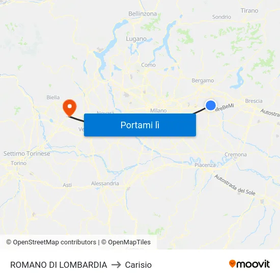 ROMANO DI LOMBARDIA to Carisio map