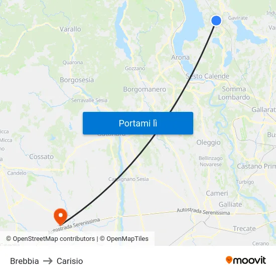 Brebbia to Carisio map